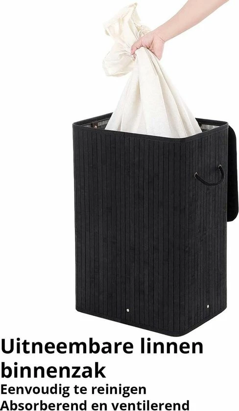 Uitgang 🎁 Wooners Wasmand Met Deksel 60 L - Bamboe - Zwart 🤩 6 Uitgang 🎁 Wooners Wasmand Met Deksel 60 L - Bamboe - Zwart 🤩 - Afbeelding 6