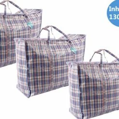 Coupon 😍 Discountershop® XXXL Opbergtas 130 Liter | Big Shopper Jumbo Shoppers | Reistas Extra Groot | Grote Boodschappentas | Zak Geruit | Mega Tas | Wastas | Boodschappentas Met Rits – 3 Stuks -opbergtas 🔥