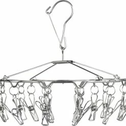 Groothandel 💯 Pi-One Droogcarrousel Met Knijpers - Droogrek Sokken - Wasrekje - Kaartenhouder - Riemenhanger - Sierradenhouder - Kerstkaartenhouder - Tekeningen Ophangen - Babykamer Decoratie - Stropdashanger - 16 Knijpers - RVS 🤩