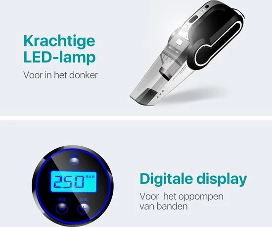 Promo 🛒 Essential Goods Kruimelzuiger - 2 In 1 Bandenpomp - Incl. Zaklamp - Draadloos - Luchtcompressor - Zwart - Inclusief 2x HEPA Filters ⌛ 7 Promo 🛒 Essential Goods Kruimelzuiger - 2 In 1 Bandenpomp - Incl. Zaklamp - Draadloos - Luchtcompressor - Zwart - Inclusief 2x HEPA Filters ⌛ - Afbeelding 7