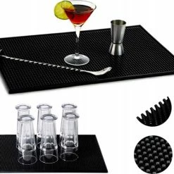 Nieuw 👏 AA Commerce Multifunctionele Afdruipmat - Vaat Afwas Droogmat - Horeca Barmat Biermat - Camper / Camping Vaatwas Aanrecht Mat - Zwart - Antislip - Rubber - 30x45cm 🔔