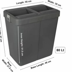 Gloednieuw 🛒 Motek® - Prullenbak - Prullenbak Afvalscheiding - 40 Liter+40 Liter=80 Liter - Gemaakt Van 100% Gerecycled Kunststof - Grijs 🧨 -Dyson-winkel 550x480 3