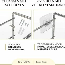 Coupon 🔥 Noswo Kruidenrek Ophangbaar - Kruidenrek Voor Kruidenpotjes - Keukenrek Hangend - RVS - 4 Stuks - Zilver 😍 -Dyson-winkel 550x483 1