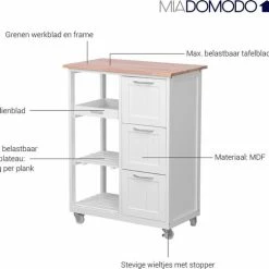 Hete verkoop 👏 Miadomodo Keukentrolley 3 Lades (wit) - 67 X 37 X 84 Cm - Sterke Wielen - Verrijdbaar - Grenen Hout 🥰 -Dyson-winkel 550x485 1