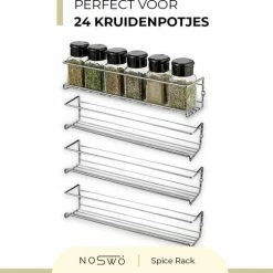 Coupon 🔥 Noswo Kruidenrek Ophangbaar - Kruidenrek Voor Kruidenpotjes - Keukenrek Hangend - RVS - 4 Stuks - Zilver 😍 -Dyson-winkel 550x503 1
