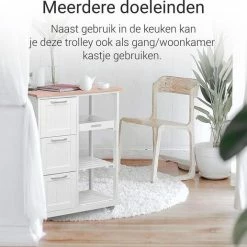 Hete verkoop 👏 Miadomodo Keukentrolley 3 Lades (wit) - 67 X 37 X 84 Cm - Sterke Wielen - Verrijdbaar - Grenen Hout 🥰 -Dyson-winkel 550x516 1