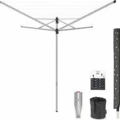 Goedkoop 👍 Brabantia Lift-O-Matic Droogmolen - Met Metalen Grondanker, Beschermhoes, Wasknijpertasje En Wasknijpers - 40 M - Metallic Grey 🔥