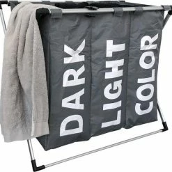 Flash-uitverkoop 😀 IVOL Wasmand Met 3 Vakken - 90 Liter - Opvouwbaar En Afneembaar Frame - Wassorteerder In Verschillende Kleuren - Badkamer Wasgoed Organizer Met Sluitbare Zak - Donkergrijs 😀 -Dyson-winkel 550x529 7