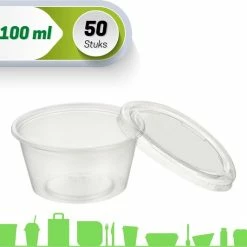Beste Verkoop 🤩 Merkloos Sausbakje | Saladebakje | Met Deksel | 50 Stuks | Rond | Sausbakje | 100cc Ø73mm | Transparant 😀