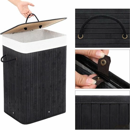 Uitgang 🎁 Wooners Wasmand Met Deksel 60 L - Bamboe - Zwart 🤩 4 Uitgang 🎁 Wooners Wasmand Met Deksel 60 L - Bamboe - Zwart 🤩 - Afbeelding 4