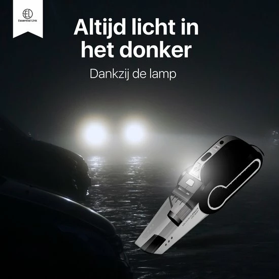 Promo 🛒 Essential Goods Kruimelzuiger - 2 In 1 Bandenpomp - Incl. Zaklamp - Draadloos - Luchtcompressor - Zwart - Inclusief 2x HEPA Filters ⌛ 3 Promo 🛒 Essential Goods Kruimelzuiger - 2 In 1 Bandenpomp - Incl. Zaklamp - Draadloos - Luchtcompressor - Zwart - Inclusief 2x HEPA Filters ⌛ - Afbeelding 3