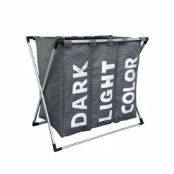 Flash-uitverkoop 😀 IVOL Wasmand Met 3 Vakken - 90 Liter - Opvouwbaar En Afneembaar Frame - Wassorteerder In Verschillende Kleuren - Badkamer Wasgoed Organizer Met Sluitbare Zak - Donkergrijs 😀