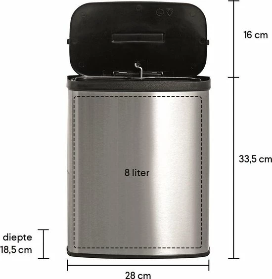 Goedkoop ✨ Prullenbak Met Sensor - 8 Liter - RVS - Toilet Afvalemmer - Badkamer Afvalbak Homra IXXA - Vuilnisbak - 8L - Vingerafdrukvrij RVS - Hygiënisch - Elektrische Softclose Deksel - Automatische Deksel - Sensor Vuilbak ❤️ 3 Goedkoop ✨ Prullenbak Met Sensor - 8 Liter - RVS - Toilet Afvalemmer - Badkamer Afvalbak Homra IXXA - Vuilnisbak - 8L - Vingerafdrukvrij RVS - Hygiënisch - Elektrische Softclose Deksel - Automatische Deksel - Sensor Vuilbak ❤️ - Afbeelding 3