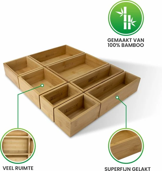 Beste Verkoop 🔥 Prezza Lade Organizer - Ladeverdeler - Verdeler - Opbergsysteem - Bamboo - 8-delige Set 🧨 6 Beste Verkoop 🔥 Prezza Lade Organizer - Ladeverdeler - Verdeler - Opbergsysteem - Bamboo - 8-delige Set 🧨 - Afbeelding 6