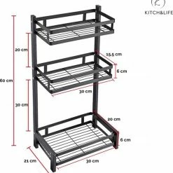 Kopen ⌛ Kitch&Life Luxe Kruidenrek RVS – Badkamerrek – Opbergrek – Keukenrek – Kruidenrek Staand – Keuken Organizer – 3-laags – Zwart 😀 -Dyson-winkel 550x581 1