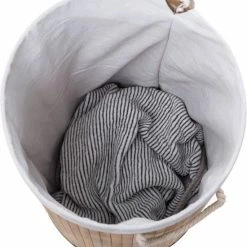 Groothandel 😍 Merkloos Decopatent® Grote Ronde Bamboe Wasmand Met Deksel - 80 L - Wasmand 1 Vak Met Stoffen Waszak - Opvouwbaar - Wassorteerder Rond ⭐ -Dyson-winkel 550x621