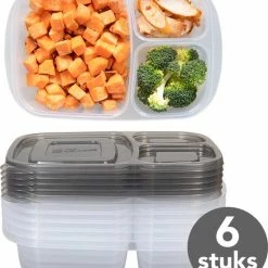 Korting 👏 Lock&Lock Meal Prep Bakjes - Diepvriesbakjes - Vershoudbakjes Set Met Deksel - Magnetron Bakjes - Met 3 Compartimenten - Stevig En Herbruikbaar - BPA Vrij - Set Van 6 Stuks - 965ml ⌛