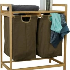 Begroting ❤️ IVOL Wasmand Bamboe Met 2 Vakken Legergroen - Wassorteerder 2 Vakken 🥰