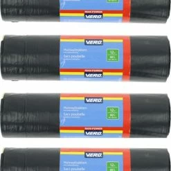 Kopen ❤️ Vero® | 4 Rollen Met Ieder 12 Huisvuilzakken | 60 Liter | 48 Stuks | Gerecycled | Afvalzak Met Trekband 🎉