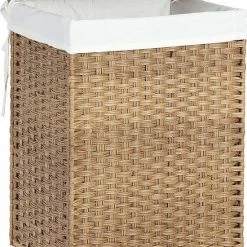 Goedkoop 🥰 Merkloos Wasmand Handgeweven, 90 L, Wasmand Gemaakt Van Synthetisch Rotan, Met Deksel En Handvatten, Opvouwbaar, Waszak Afneembaar, Natuurlijke Kleur LCB51NL ⭐
