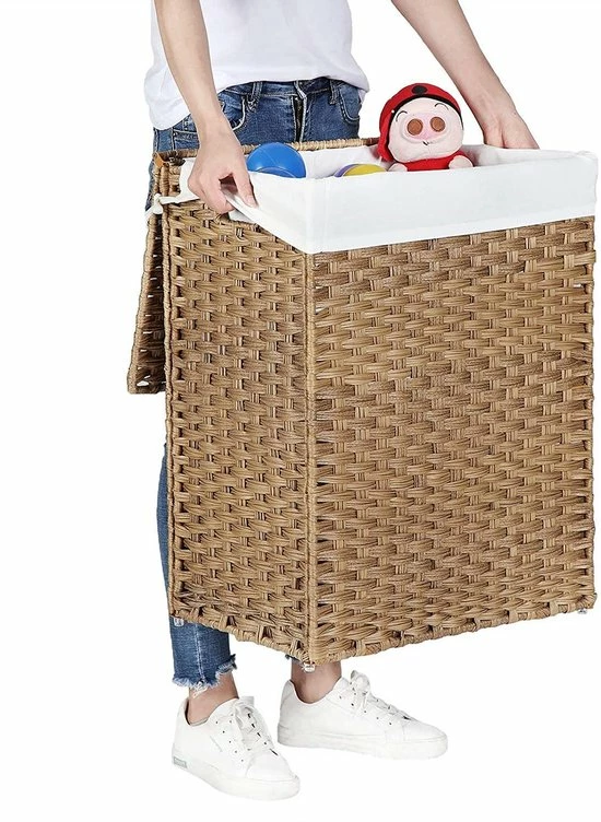 Goedkoop 🥰 Merkloos Wasmand Handgeweven, 90 L, Wasmand Gemaakt Van Synthetisch Rotan, Met Deksel En Handvatten, Opvouwbaar, Waszak Afneembaar, Natuurlijke Kleur LCB51NL ⭐ 2 Goedkoop 🥰 Merkloos Wasmand Handgeweven, 90 L, Wasmand Gemaakt Van Synthetisch Rotan, Met Deksel En Handvatten, Opvouwbaar, Waszak Afneembaar, Natuurlijke Kleur LCB51NL ⭐ - Afbeelding 2