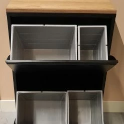 Korting 🛒 Merkloos Afvalemmer Voor Afvalscheiding Met 4 Binnenemmers (10L + 15L + 20L + 24L) 69 Liter Totaal Met Eiken Paneel. Zwart 🎁