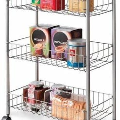 Goedkoop 🎉 Metaltex - Multifunctionele Trolley Lugano - Zilvergrijs - Op Wielen - 5 Jaar Garantie - 3 Manden 💯